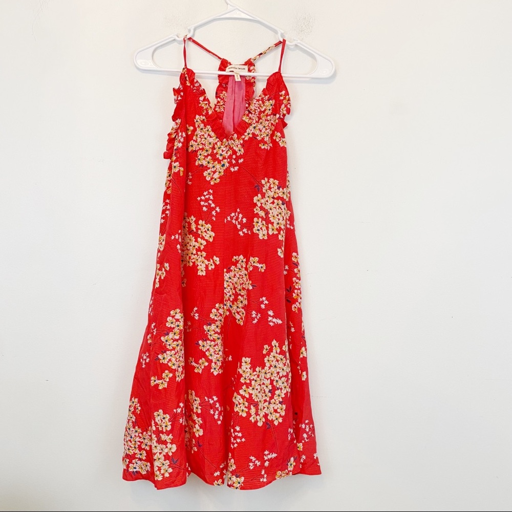 REBECCA TAYLOR red floral silk mini dress